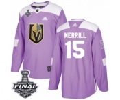 Youth Adidas Vegas Golden Knights #15 Jon Merrill Authentic Purple Fights Cancer Practice 2018 Stanley Cup Final NHL Jersey