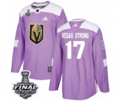 Youth Adidas Vegas Golden Knights #17 Vegas Strong Authentic Purple Fights Cancer Practice 2018 Stanley Cup Final NHL Jersey