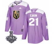 Youth Adidas Vegas Golden Knights #21 Cody Eakin Authentic Purple Fights Cancer Practice 2018 Stanley Cup Final NHL Jersey