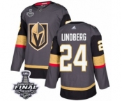 Youth Adidas Vegas Golden Knights #24 Oscar Lindberg Authentic Gray Home 2018 Stanley Cup Final NHL Jersey