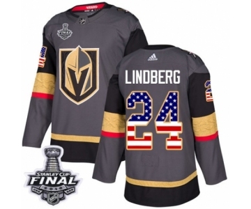 Youth Adidas Vegas Golden Knights #24 Oscar Lindberg Authentic Gray USA Flag Fashion 2018 Stanley Cup Final NHL Jersey