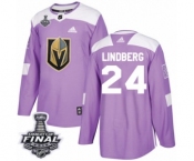 Youth Adidas Vegas Golden Knights #24 Oscar Lindberg Authentic Purple Fights Cancer Practice 2018 Stanley Cup Final NHL Jersey