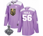 Youth Adidas Vegas Golden Knights #56 Erik Haula Authentic Purple Fights Cancer Practice 2018 Stanley Cup Final NHL Jersey