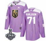 Youth Adidas Vegas Golden Knights #71 William Karlsson Authentic Purple Fights Cancer Practice 2018 Stanley Cup Final NHL Jersey