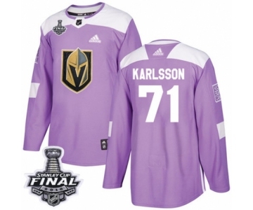 Youth Adidas Vegas Golden Knights #71 William Karlsson Authentic Purple Fights Cancer Practice 2018 Stanley Cup Final NHL Jersey