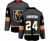 Youth Vegas Golden Knights #24 Oscar Lindberg Authentic Black Home Fanatics Branded Breakaway NHL Jersey