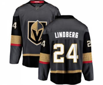 Youth Vegas Golden Knights #24 Oscar Lindberg Authentic Black Home Fanatics Branded Breakaway NHL Jersey