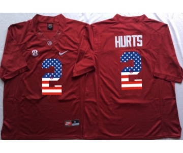 Alabama Crimson Tide #2 Jalen Hurts Red USA Flag College Jersey