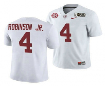 Men's Alabama Crimson Tide #4 Brian Robinson Jr 2022 Patch White College Football Stitched Jersey