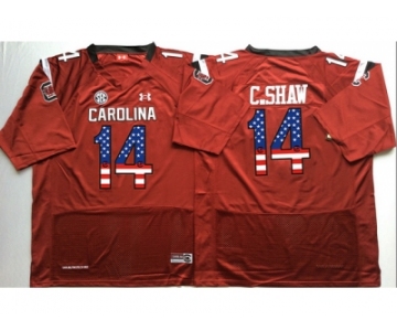 South Carolina Gamecocks #14 C.Shaw Red USA Flag College Jersey