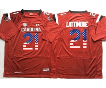 South Carolina Gamecocks #21 Marcus Lattimore Red USA Flag College Jersey