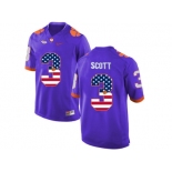 2016 US Flag Fashion Clemson Tigers Artavis Scott #3 College Football Limited Jersey - Purple