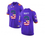 2016 US Flag Fashion Clemson Tigers Artavis Scott #3 College Football Limited Jersey - Purple