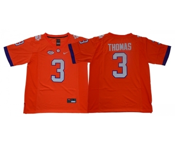 Clemson Tigers #3 Xavier Thomas Orange College Football Jersey