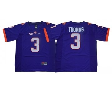 Clemson Tigers #3 Xavier Thomas Purple College Football Jersey