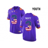 2016 US Flag Fashion Youth Clemson Tigers Artavis Scott #3 College Football Limited Jersey - Purple