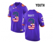 2016 US Flag Fashion Youth Clemson Tigers Artavis Scott #3 College Football Limited Jersey - Purple