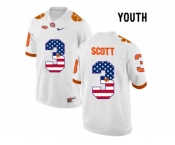 2016 US Flag Fashion Youth Clemson Tigers Artavis Scott #3 College Football Limited Jersey - White