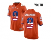 2016 US Flag Fashion Youth Clemson Tigers Wayne Gallman II #9 College Football Limited Jersey - Orange