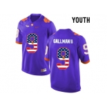 2016 US Flag Fashion Youth Clemson Tigers Wayne Gallman II #9 College Football Limited Jersey - Purple