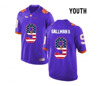 2016 US Flag Fashion Youth Clemson Tigers Wayne Gallman II #9 College Football Limited Jersey - Purple