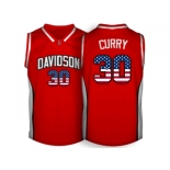 2016 US Flag Fashion Men's Davidson Wildcat Stephen Curry #30 College Basketball Jerseys - Red