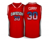 2016 US Flag Fashion Men's Davidson Wildcat Stephen Curry #30 College Basketball Jerseys - Red