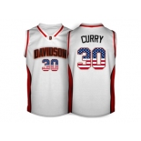 2016 US Flag Fashion Men's Davidson Wildcat Stephen Curry #30 College Basketball Jerseys - White