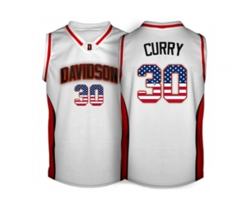 2016 US Flag Fashion Men's Davidson Wildcat Stephen Curry #30 College Basketball Jerseys - White