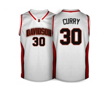 Men's Davidson Wildcat Stephen Curry 30 College Basketball Jerseys - White