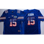 Florida Gators #15 Tim Tebow Blue USA Flag College Jersey