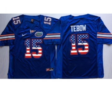 Florida Gators #15 Tim Tebow Blue USA Flag College Jersey