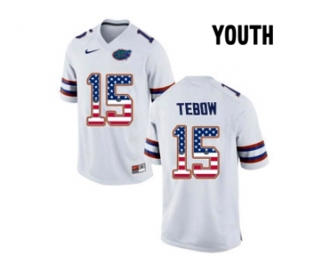 2016 US Flag Fashion Youth Florida Gators Tim Tebow #15 College Football Jersey - White