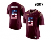 2016 US Flag Fashion-2016 Youth Florida State Seminoles Jameis Winston #5 College Football Limited Jersey - Red