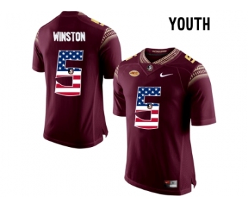 2016 US Flag Fashion-2016 Youth Florida State Seminoles Jameis Winston #5 College Football Limited Jersey - Red