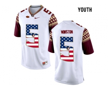 2016 US Flag Fashion-2016 Youth Florida State Seminoles Jameis Winston #5 College Football Limited Jersey - White