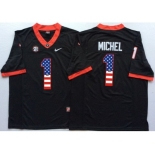 Georgia Bulldogs #1 Sony Michel Black USA Flag College Jersey