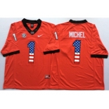 Georgia Bulldogs #1 Sony Michel Red USA Flag College Jersey