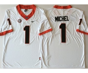 Georgia Bulldogs #1 Sony Michel White College Football Jersey