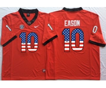 Georgia Bulldogs #10 Jacob Eason Red USA Flag College Jersey