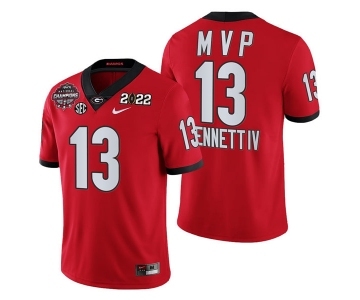 Mens Georgia Bulldogs #13 Stetson Bennett IV Red 2021-22 National Champions College Football Game MVP Jersey