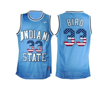 2016 US Flag Fashion Indiana State Sycamores Larry Bird #33 College Basketball Hardwood Legends Jersey - Blue