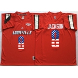 Louisville Cardinals #8 Lamar Jackson Red USA Flag College Jersey