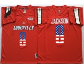 Louisville Cardinals #8 Lamar Jackson Red USA Flag College Jersey