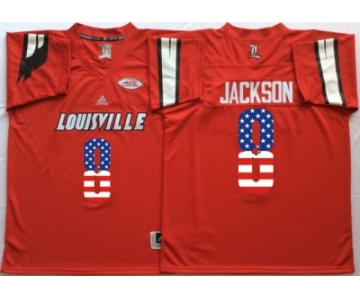 Louisville Cardinals #8 Lamar Jackson Red USA Flag College Jersey