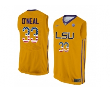 2016 US Flag Fashion Men's LSU Tigers Shaquille O'Neal #33 College Basketball Elite Jersey - Gold