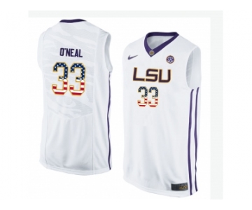 2016 US Flag Fashion Men's LSU Tigers Shaquille O'Neal #33 College Basketball Elite Jersey - White