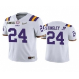 Men's LSU Tigers #24 Derek Stingley Jr. White 2020 National Championship Game Jersey