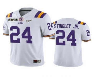 Men's LSU Tigers #24 Derek Stingley Jr. White 2020 National Championship Game Jersey