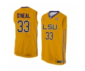 Men's LSU Tigers Shaquille O'Neal #33 College Basketball Elite Jersey - Gold